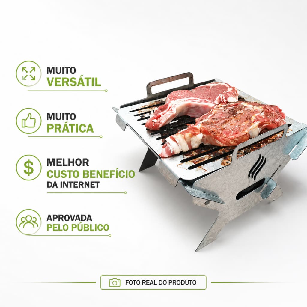 CHURRASQUEIRA PORTÁTIL MINI GALVANIZADA DESMONTÁVEL CAMPING PESCA APARTAMENTO VARANDA
