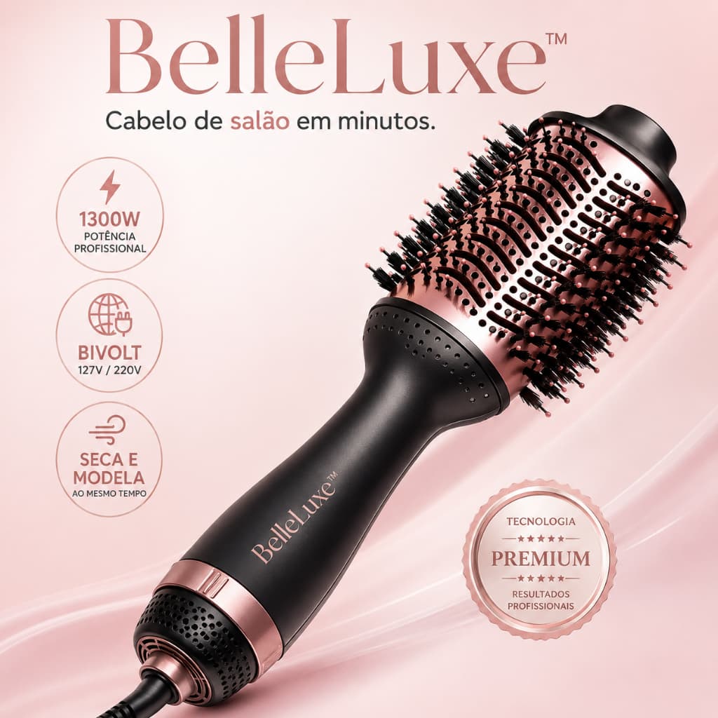 Escova Secadora Profissional BelleLuxe™ 1300W Bivolt Escova Modeladora para Todos os Tipos de Cabelo