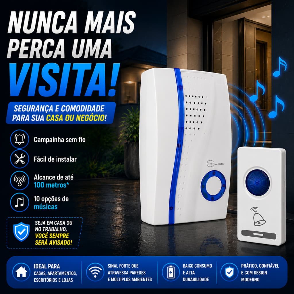 Campainha Sem Fio Bivolt Digital Wireless de Tomada para Casa Escritório Loja ML-A05