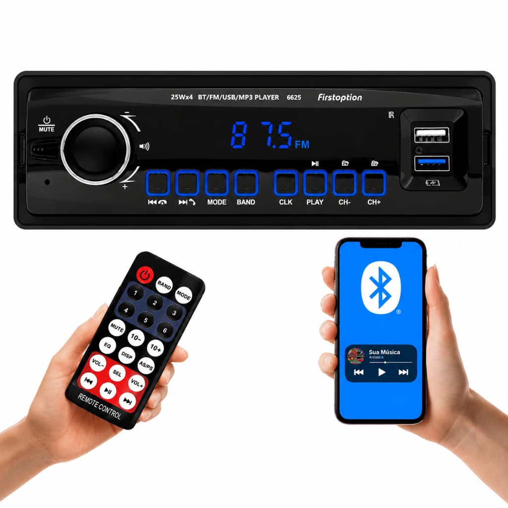 Rádio Mp3 Player Bluetooth com Usb Universal 1 Din Painel Led