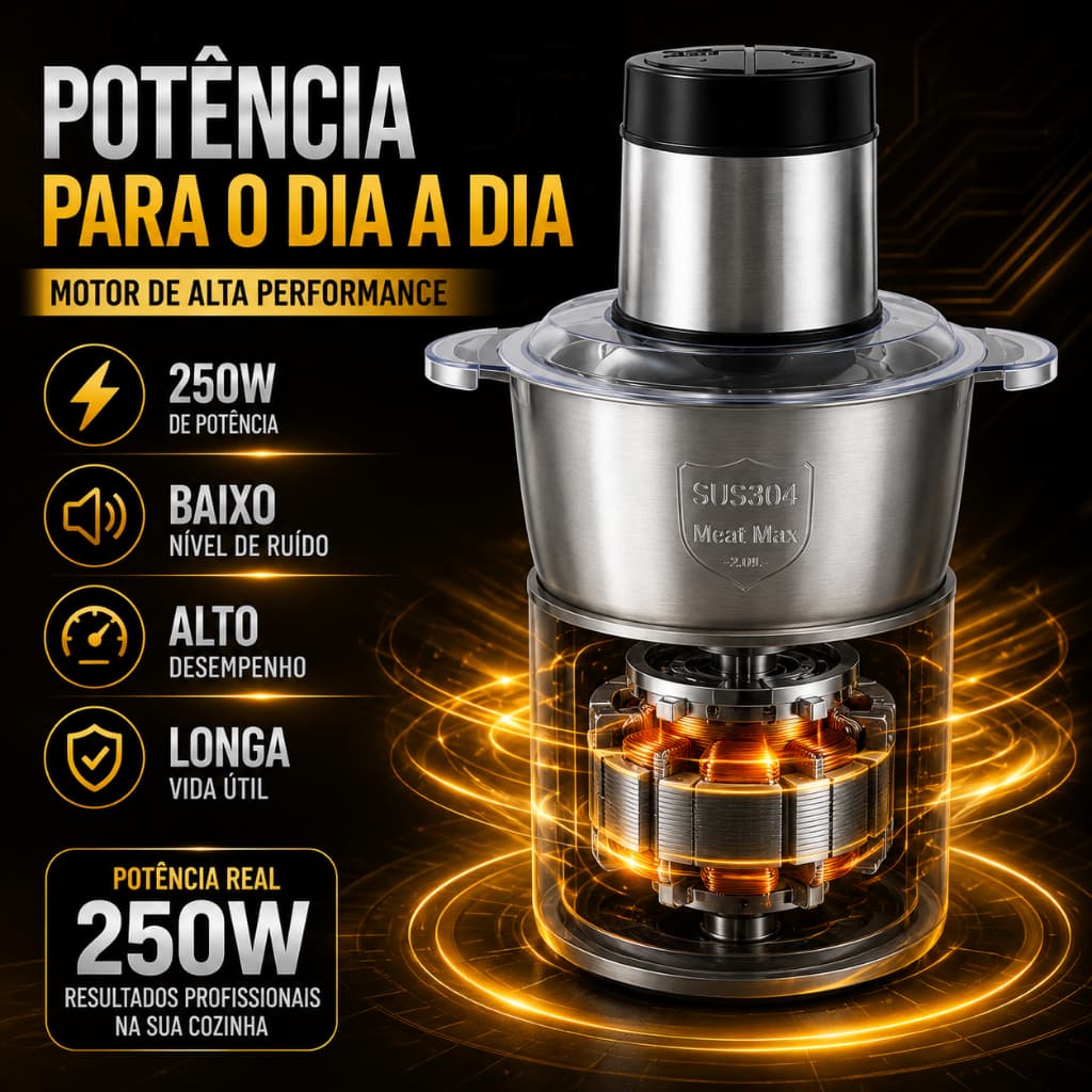 Moedor e Processador Elétrico de Alimentos 2L Aço Inox Alta Potência