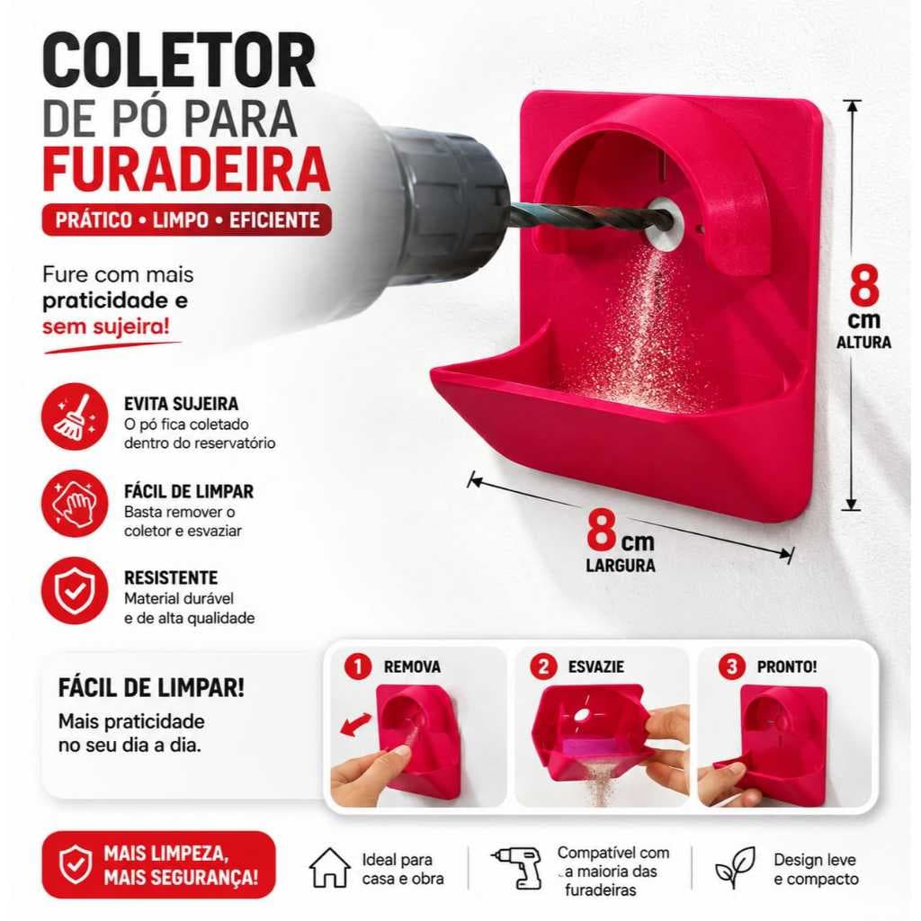 FURADEIRA COLETOR DE PÓ,FACIL DE LIMPAR E COMPACTO.