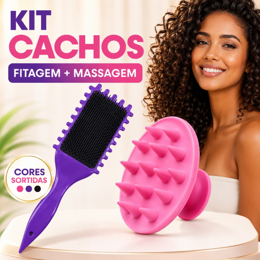 Kit Escova Fitagem Para Cabelo Cacheado + Massageador Capilar Sortido