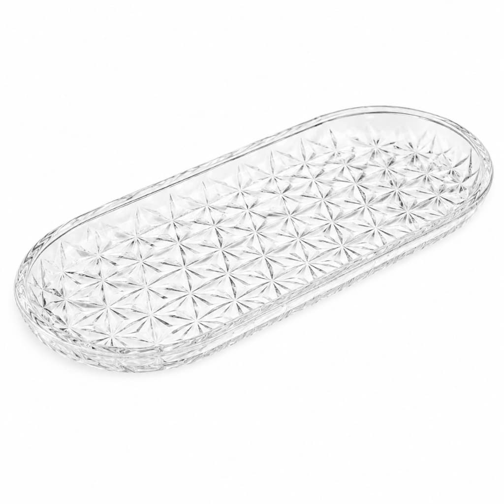 Prato de Vidro Snow 700ml Oval Cristal Mesa Posta Elegante Petiscos Sobremesa Decoração