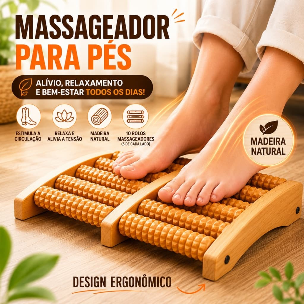 Massageador pros Pés De Madeira Relaxante Anti-Stress