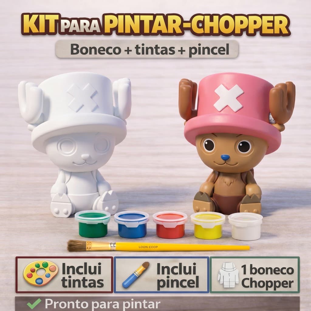 Boneco Chopper One Piece Para Colorir Pintar Com 6 Tintas Para Crianças Brinquedo de Pintura Infantil Educativa