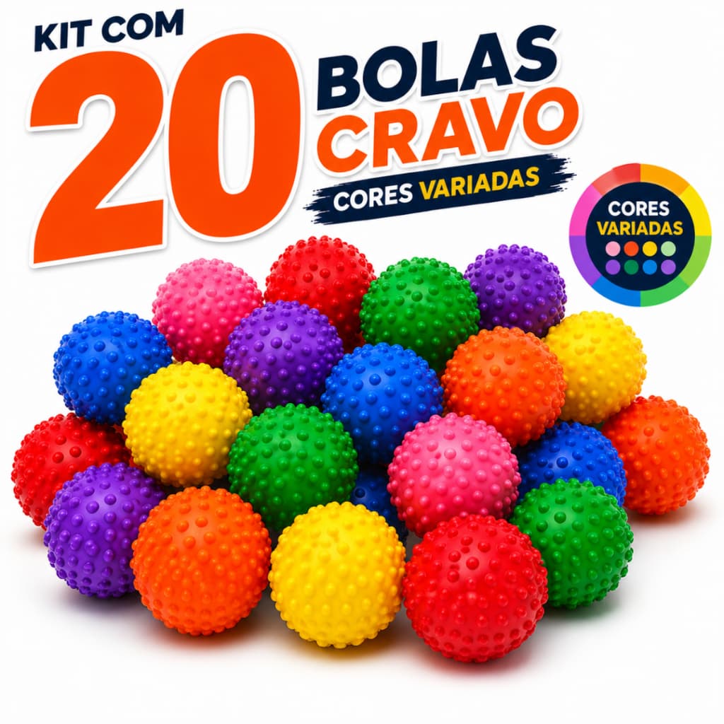 Kit 20 Bola Cravo Sensorial Pet Anti Estresse Fisioterapia