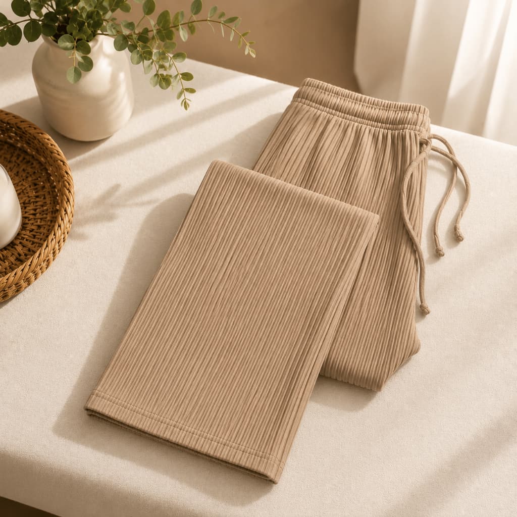 Calça Pantalona Feminina Tecido Canelado texturado Calça Feminino Cintura Alta Pantalona Elegante