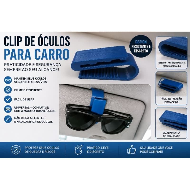 Clip Porta Óculos para Carro | Suporte Universal para Quebra-Sol | Impressão 3D Premium | Não Risca as Lentes