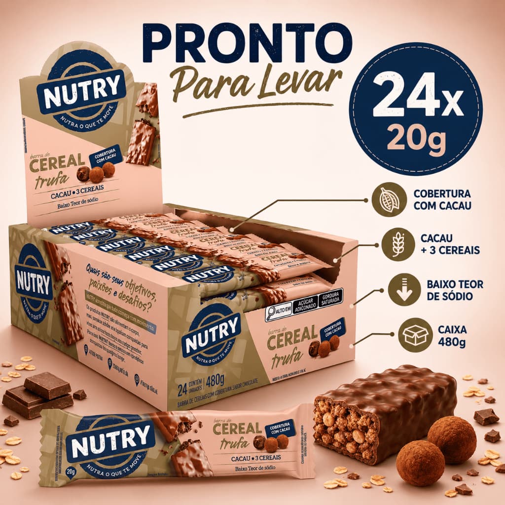 Barra De Cereal Nutry Muito Mais Trufa Cx 24 Unidades 480g - Nutrimental