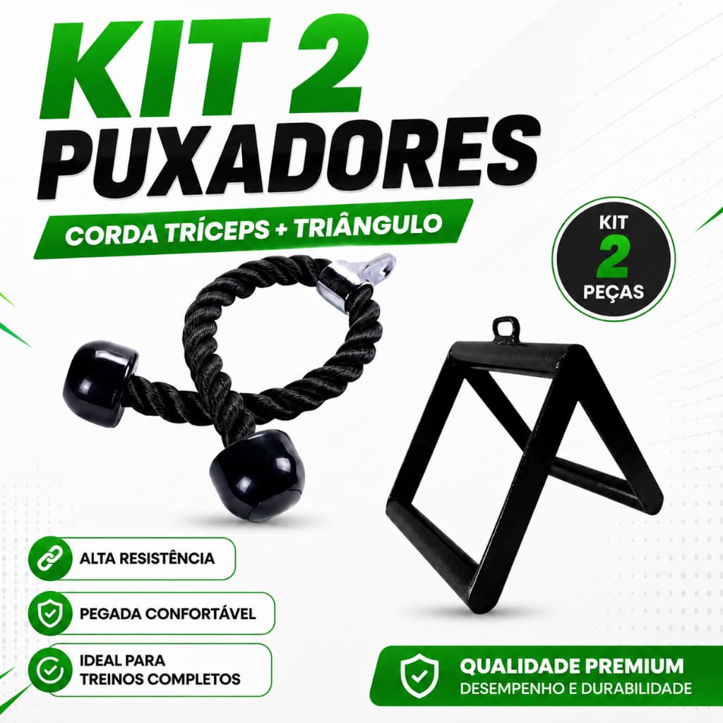 Kit 2 Puxadores Triângulo Remada Cavalinho Crossover Corda Tríceps Profissional Academia Musculação