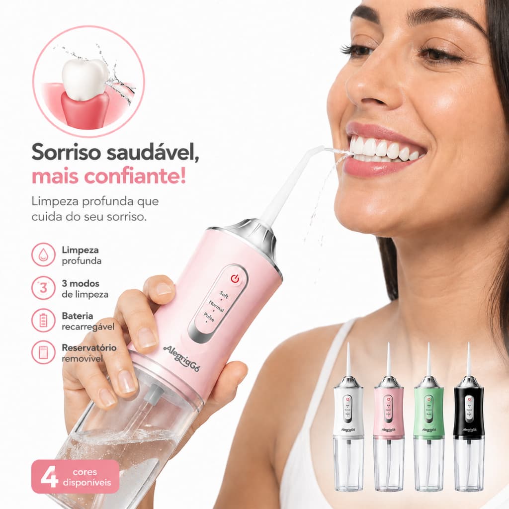 Irrigador Bucal Elétrico Portátil 3 Modos Limpeza Dental Profunda Recarregável