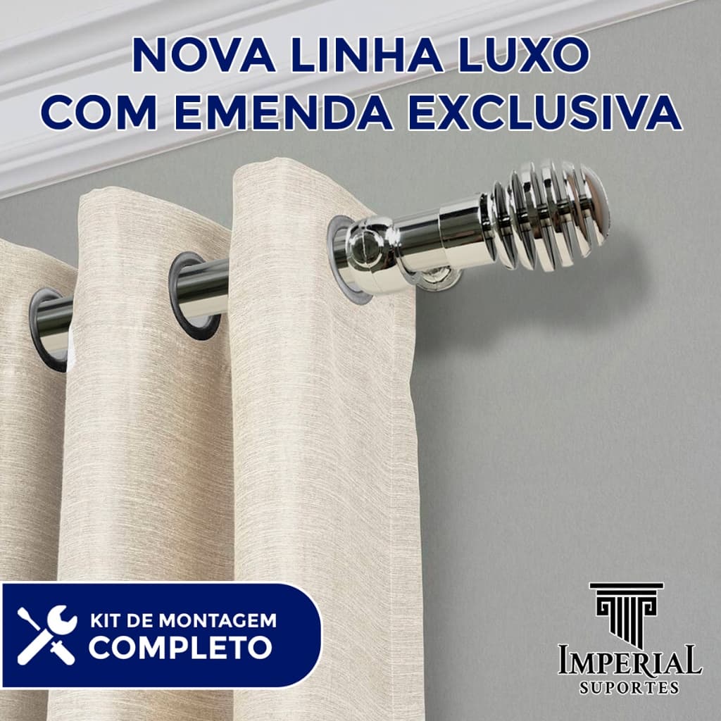 Varao Luxo para Cortina 3,60m 28mm Cromado Haste Vara Varal Pau Curtinas Blackout