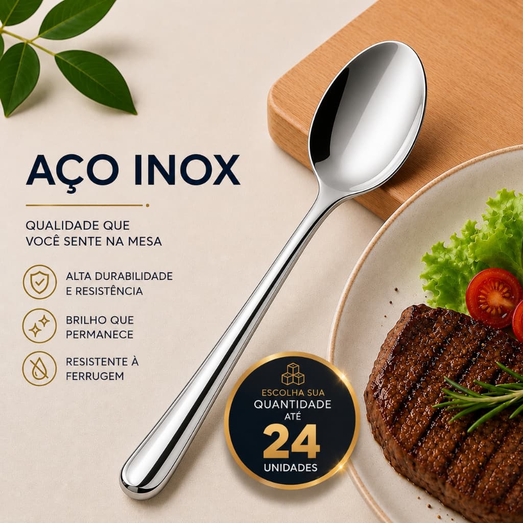 Colher de Mesa Jogo 24 Aço Inox Talher Cozinha