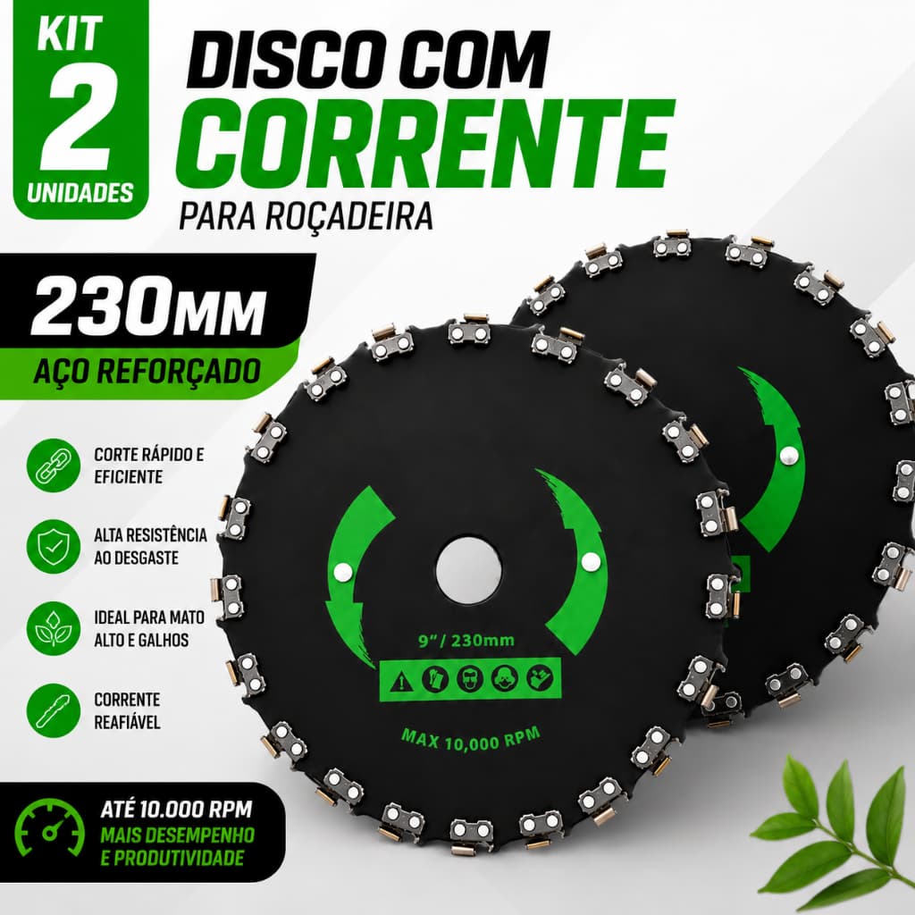 Kit 2 Disco Corrente Para Roçadeira 230mm Aço Corte Mato