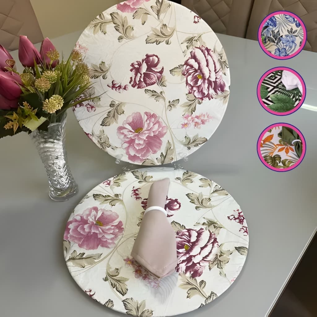 Kit Sousplat 4 Capas Jacquard Estampado para Base MDF 35 cm Decoração Mesa Posta