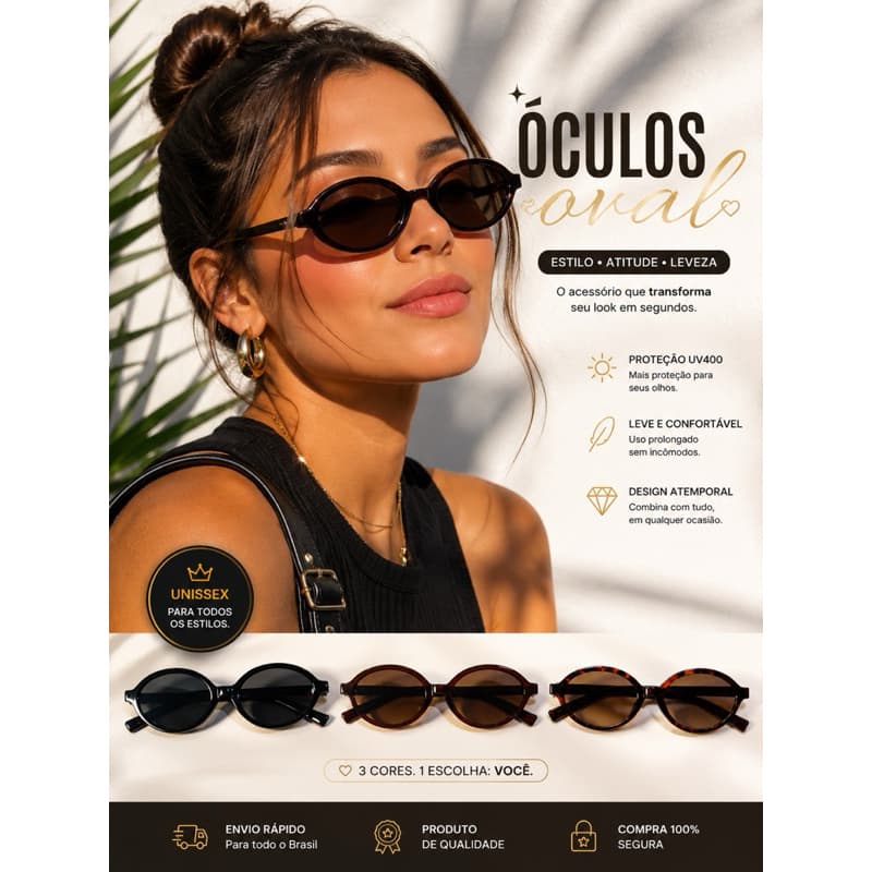 Óculos Oval Tendência Blogueira Envio Imediato