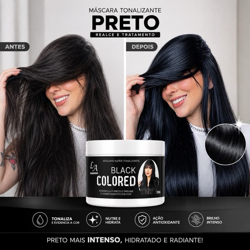 Máscara Matizadora Tonalizante/ hidratante e realça cor Preto - Sem Amônia - Resultado 100% Natural - pote 300g.