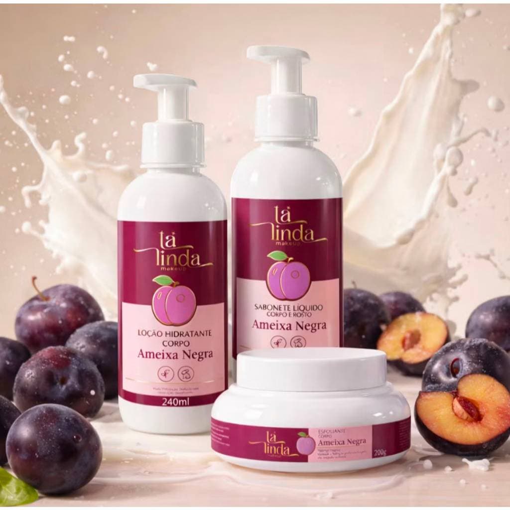 🌸 Kit Completo Ameixa Preta – Tá Linda | Hidratante + Sabonete + Esfoliante Corporal 🌸
