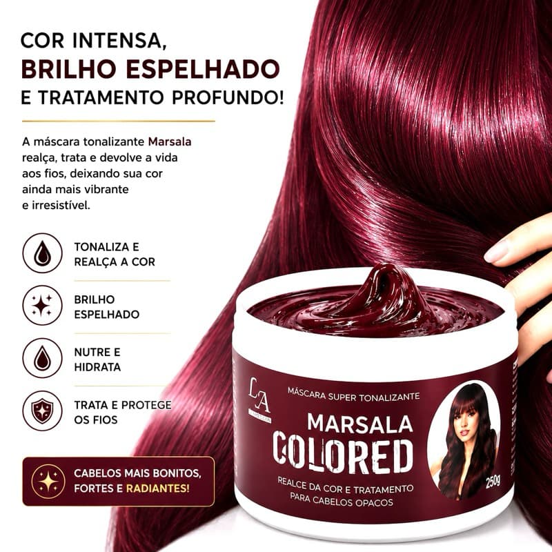 Máscara Matizadora Tonalizante/ hidratante e realça cor - Marsala Sem Amônia - Resultado 100% Natural - pote 300g.