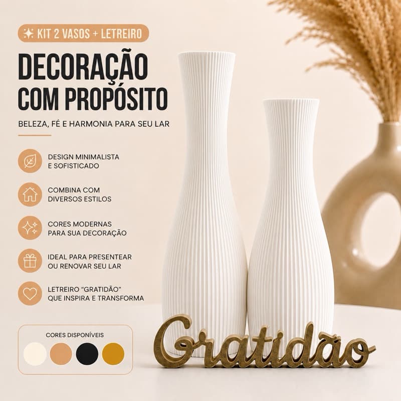 Kit 2 Vasos Decorativos Com Letreiro Amor Deus Gratidão Decoração Sala Rack Aparador