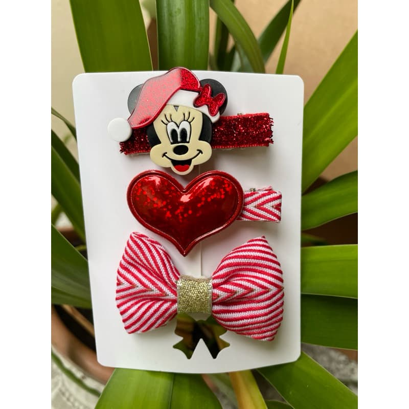 Kit de presilhas | Lacinho vermelho | Laço Minnie | Acessório para menina | Laço natal | Presilha bico de pato