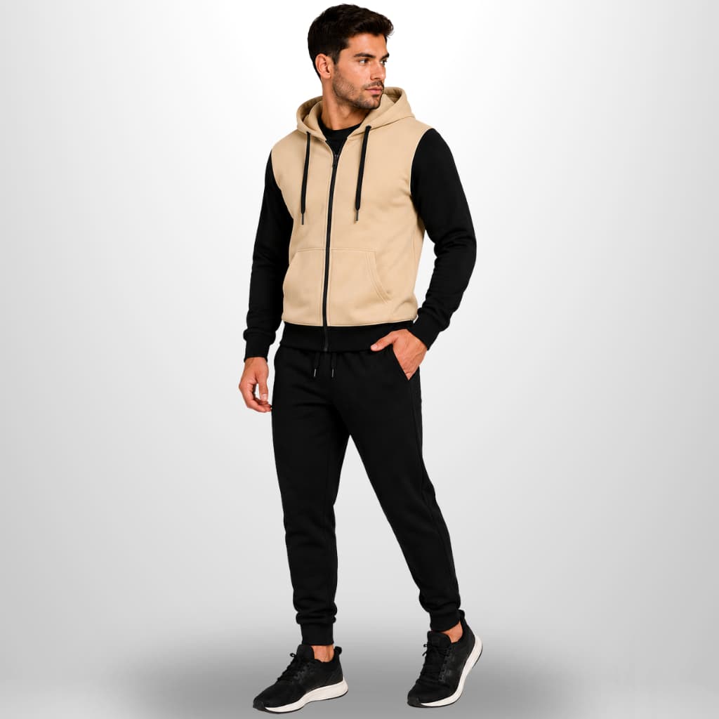 Kit Blusa Moletom Raglan com Zíper + Calça de Moletom Preta Masculino