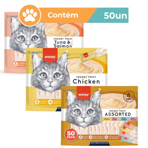Petisco para Gatos Cremoso Wanpy Creamy Truly Sabores Sortidos 50 Tubos