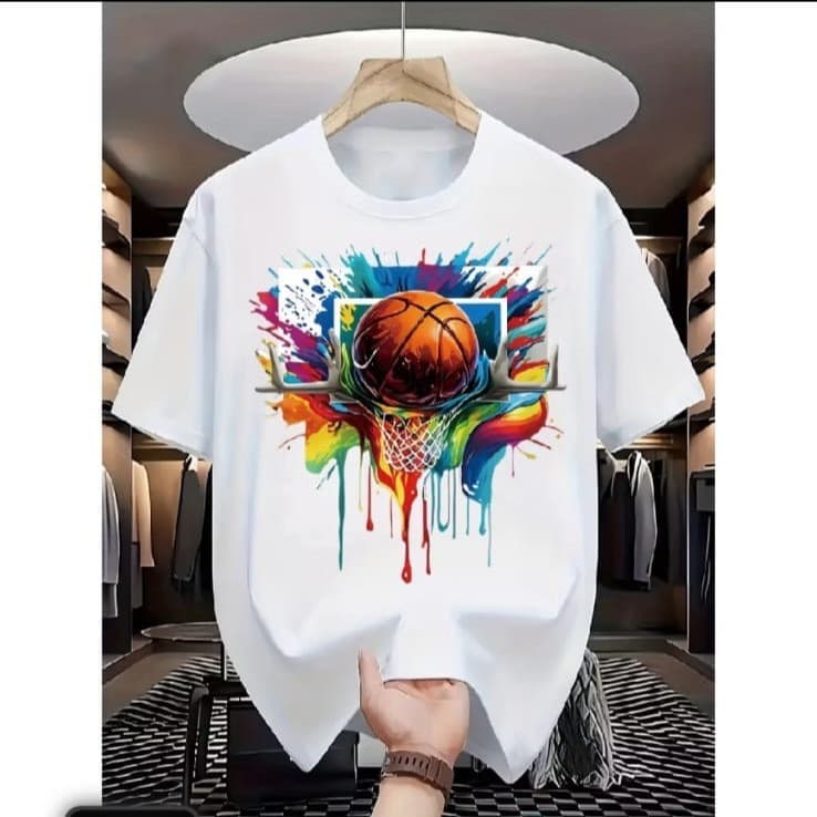 Camiseta Masculina Basquete Estampa Cesta Colorida