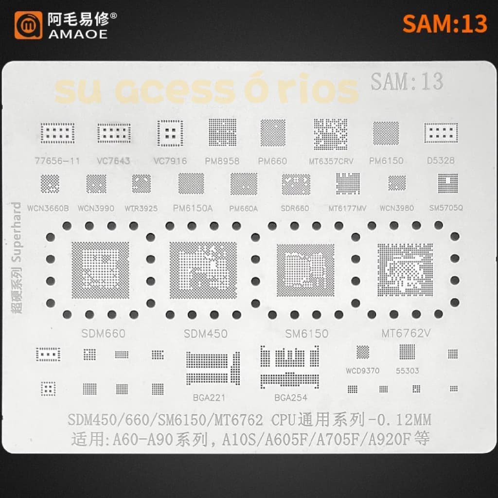 Amaoe estencil SAM13 SDM450/660 SM6150 MT6762 bga221/254 A920F A605 malha de estanho