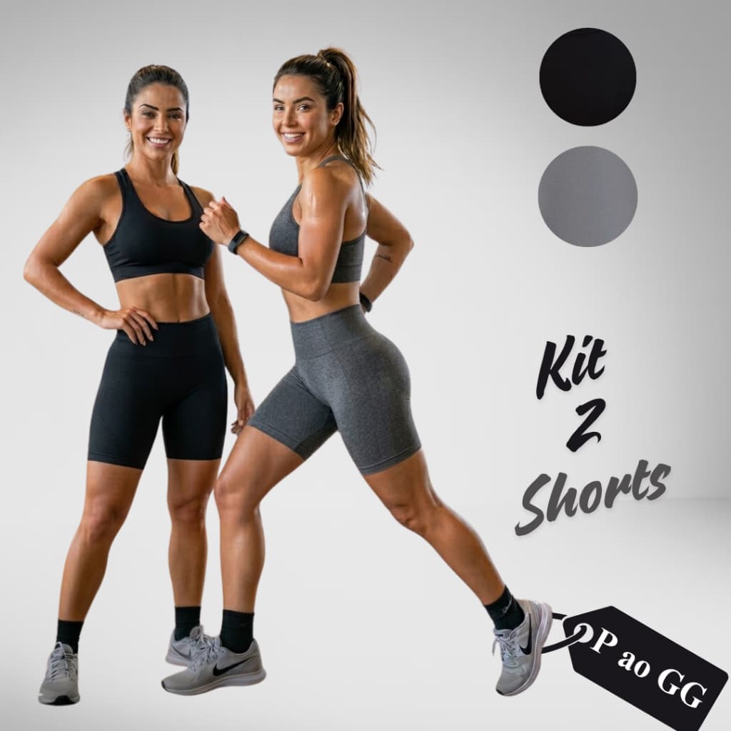 Kit 2 Shorts Legging Suplex Feminino Curto Fitness Academia Meia Coxa Liso Cós Alto