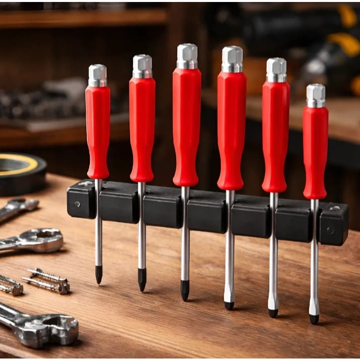 Kit Jogo Chaves Impacto Philips Fenda 6 Peças Cabeça Sextavada Cromado Vermelho