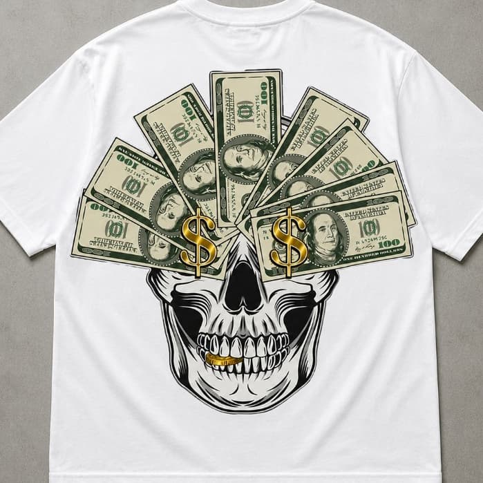 Camiseta Skull Money Streetwear com Estampa – Estilo Urbano