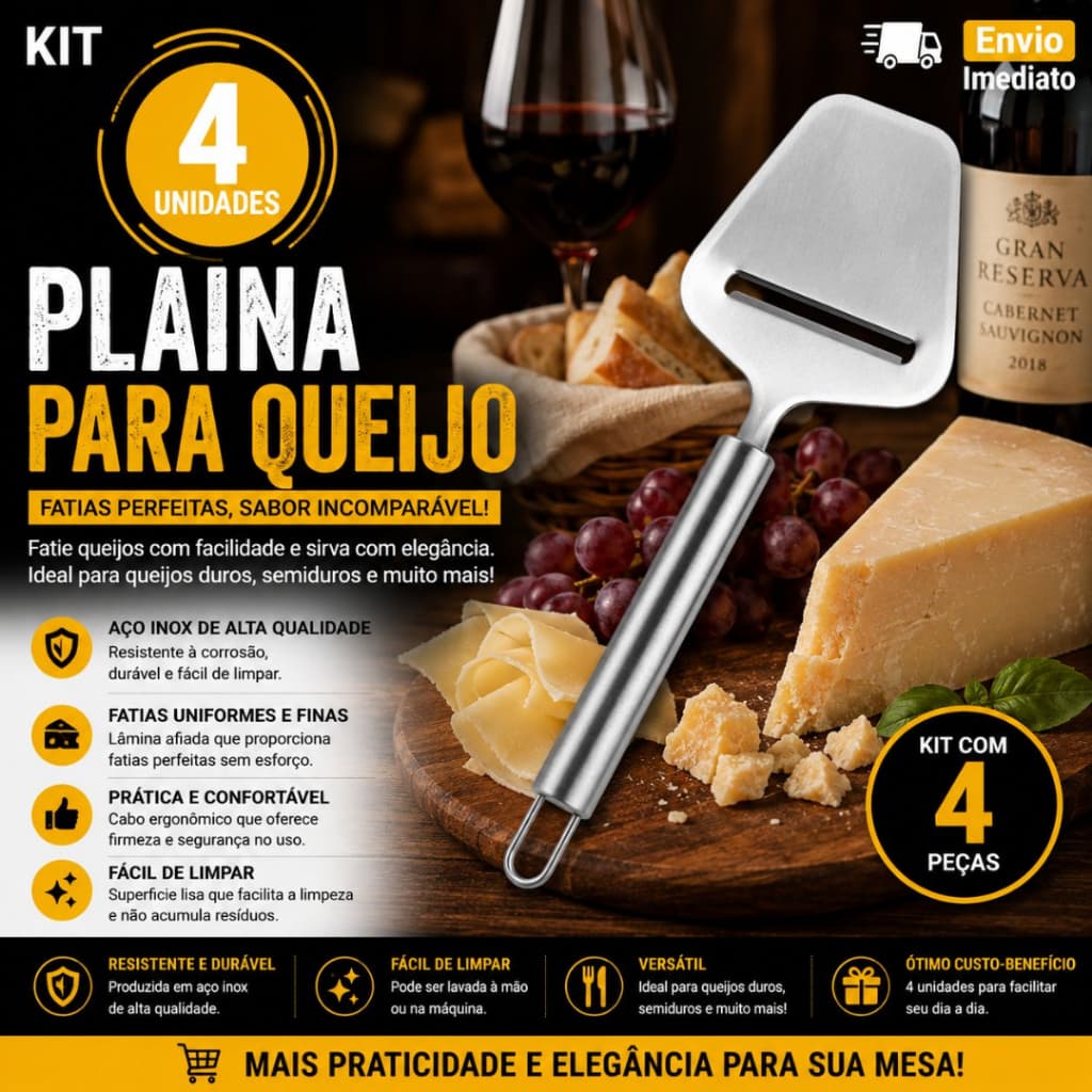 Plaina Fatiador de Queijo Manual  Inox 4 3 2 ou 1 Unidade