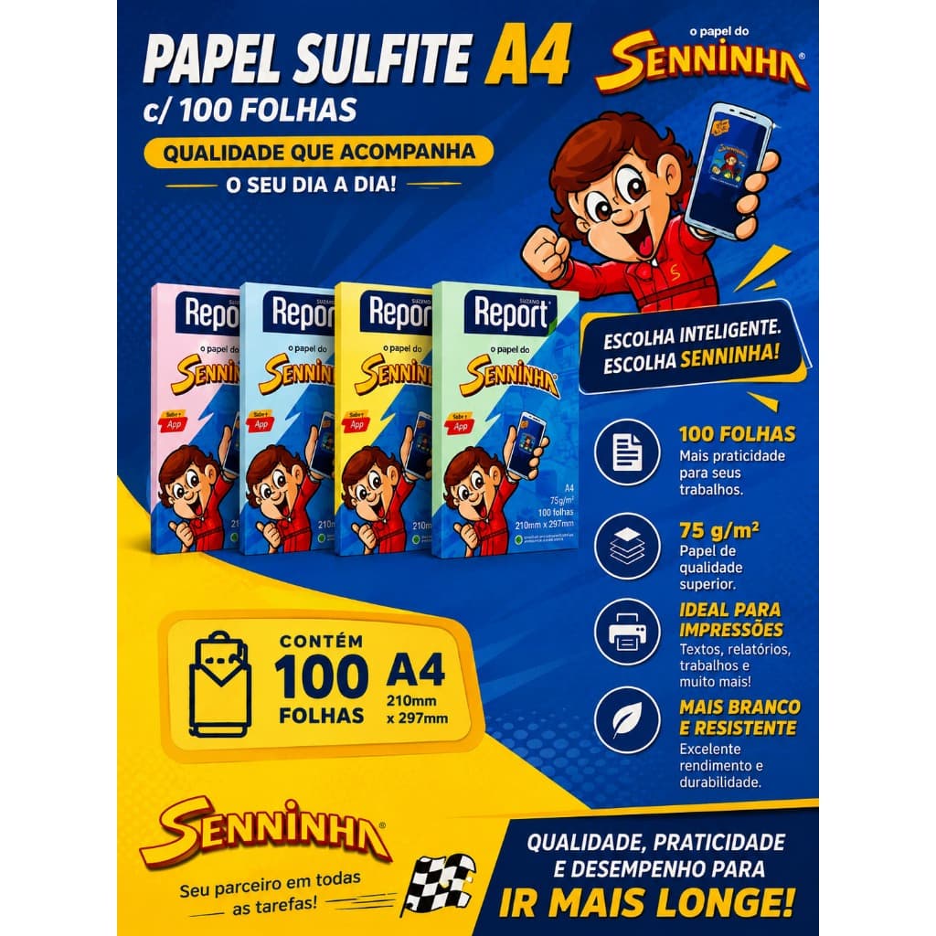 Papel Sulfite  Colorido A4 75grs 210mmx297mm 100folhas Report Seninha