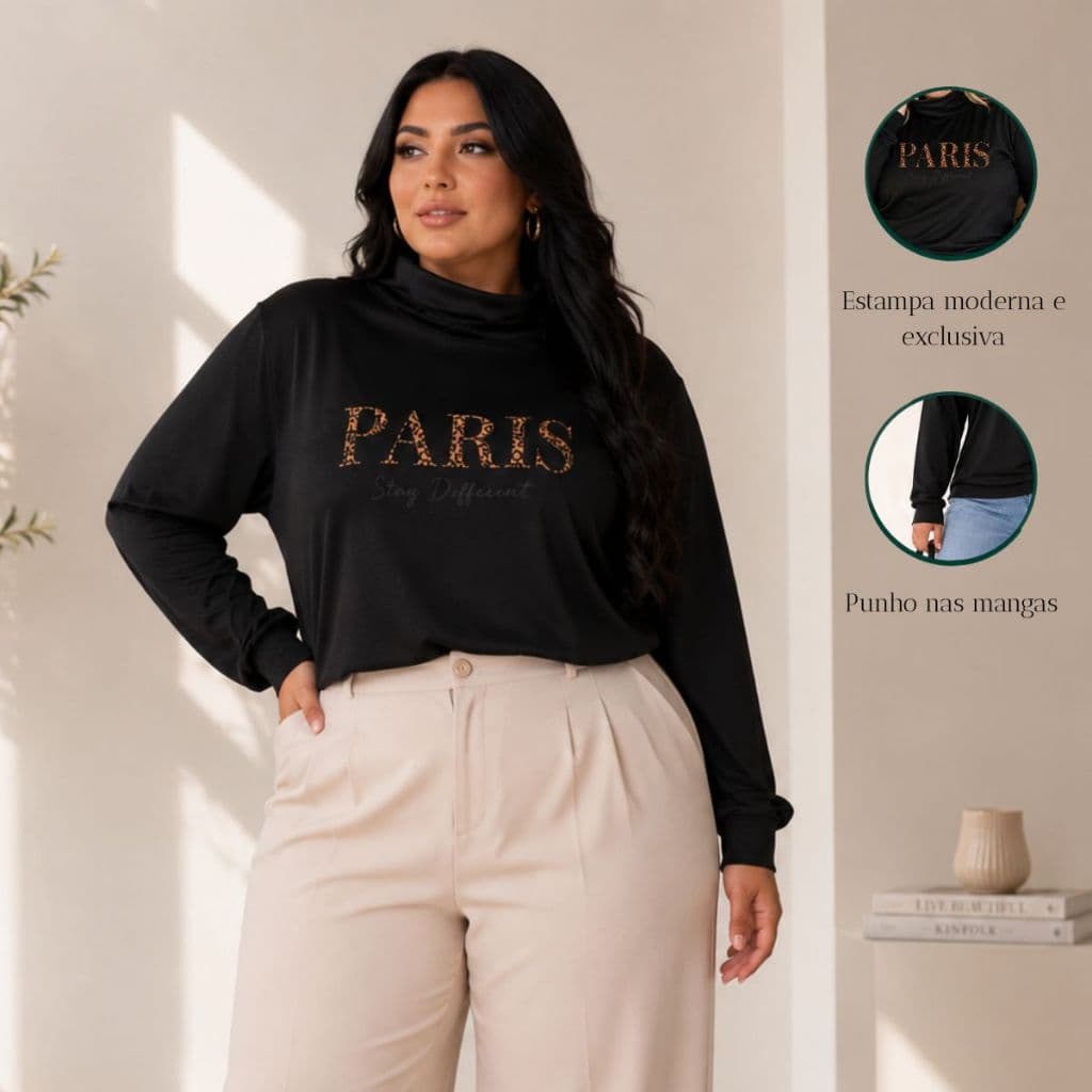 Blusa Gola Alta  Plus Size Estilosa Elegante Inverno G Ao G3