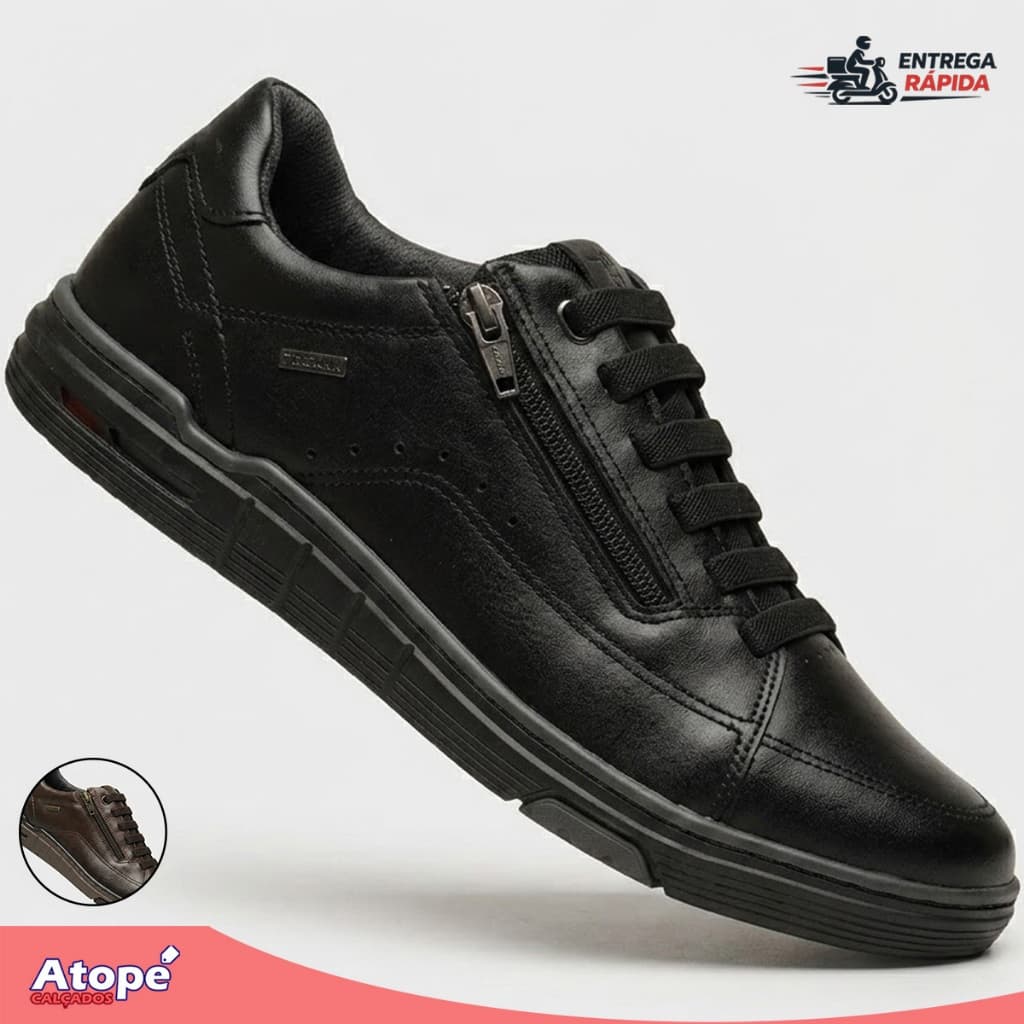 Sapatênis Pegada Masculino Couro Legitimo Original Calce Fácil Zíper Casual Macio Leve Trabalho Confortável Tênis 119313