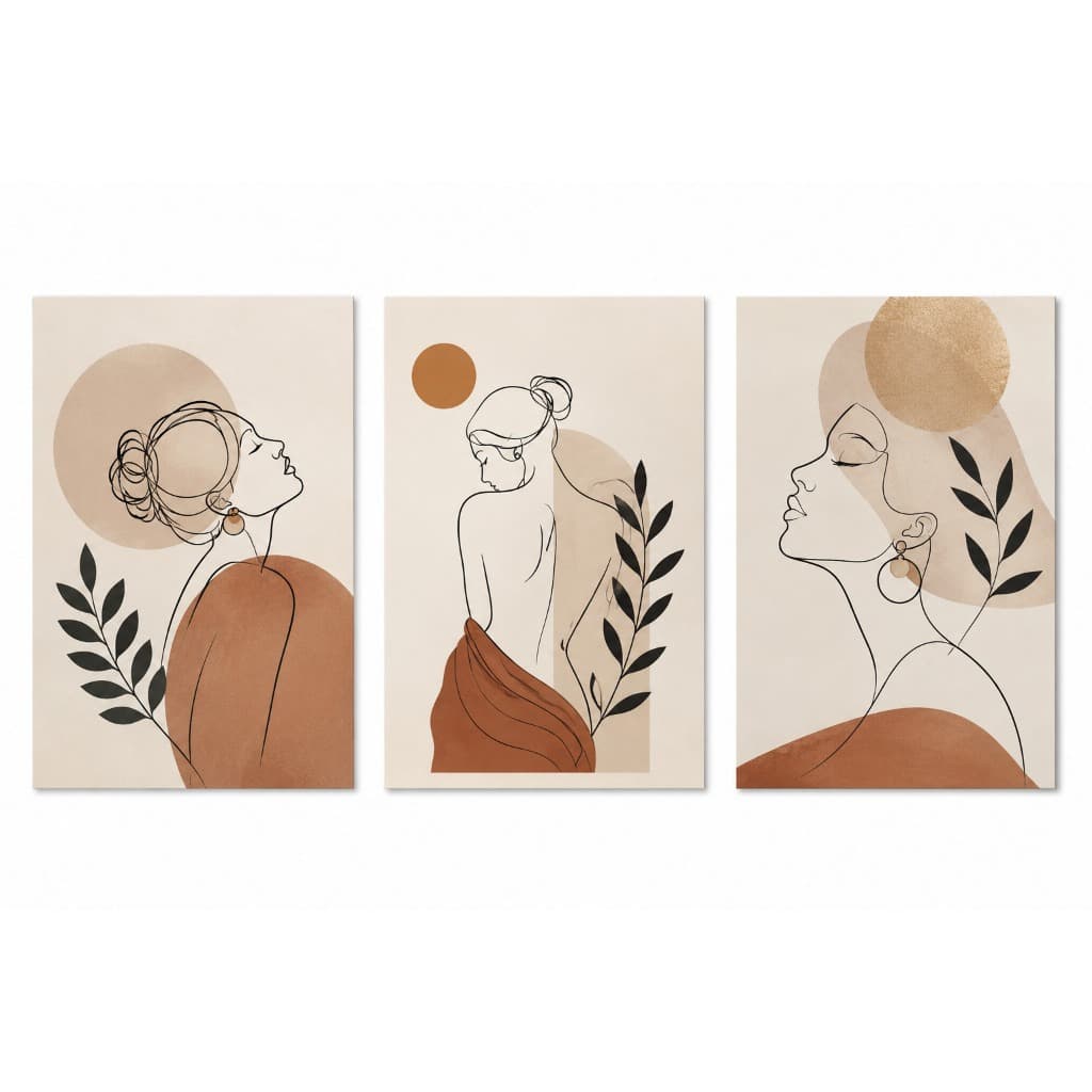 Kit 3 Quadros Decorativos Femininos Abstratos Minimalistas Terracota Decoração Moderna