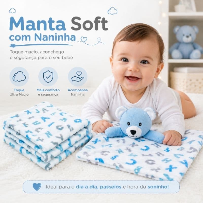 Kit Bebê Coberto Manta Flanelado com Naninha Loaní