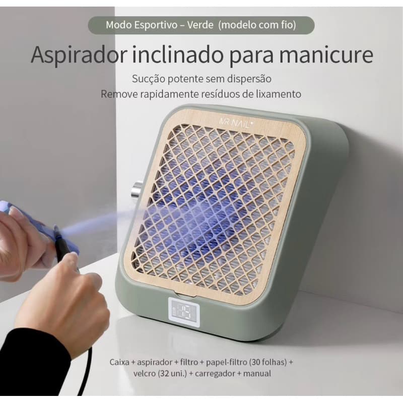 Coletor Sugador de Pó para Unhas MR NAIL Profissional Nail Dust Motor Recarregável ou Com Fio Alto poder De Sucção