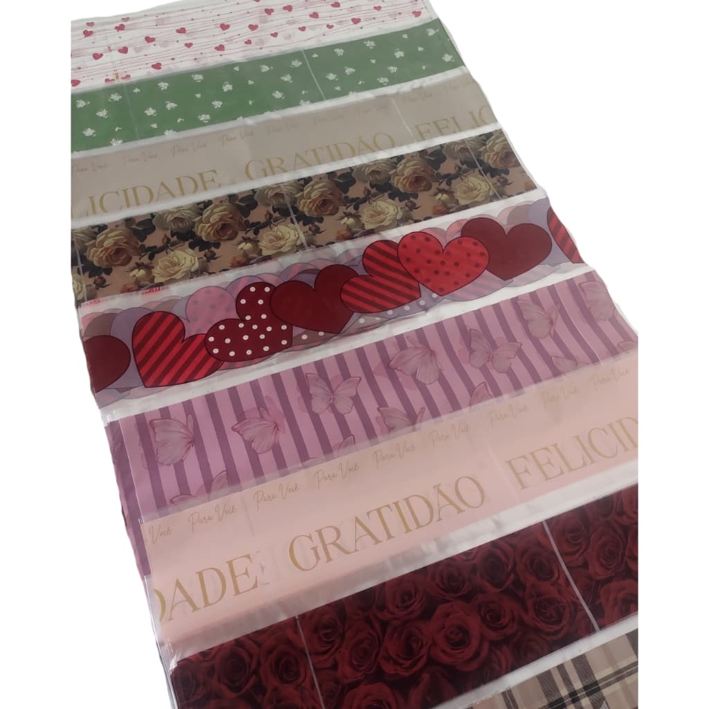 Saco para Cesta Celofane Embalagem 45x59 Decorado com Barrados 50 unid  - Sortidos Estampas Misturadas