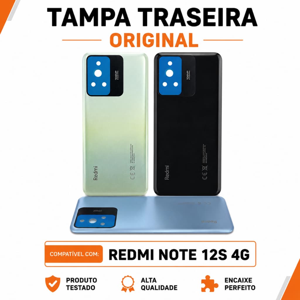Tampa Redmi Note 12S 4G Traseira Carcaça Capa de Trás Original Com Dupla Face C/ Logo CE