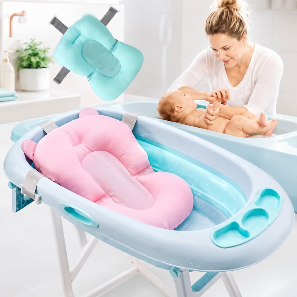 Almofada De Banho Infantil c/ Trava Segura Regulável Antiderrapante p/ Banheira De Bebê/Flutuante