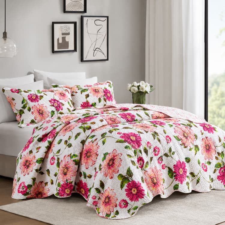 Cobre Leito Casal Estampada Flor Colcha Manta Colorida Dupla Face 3 Peças 200 Fios