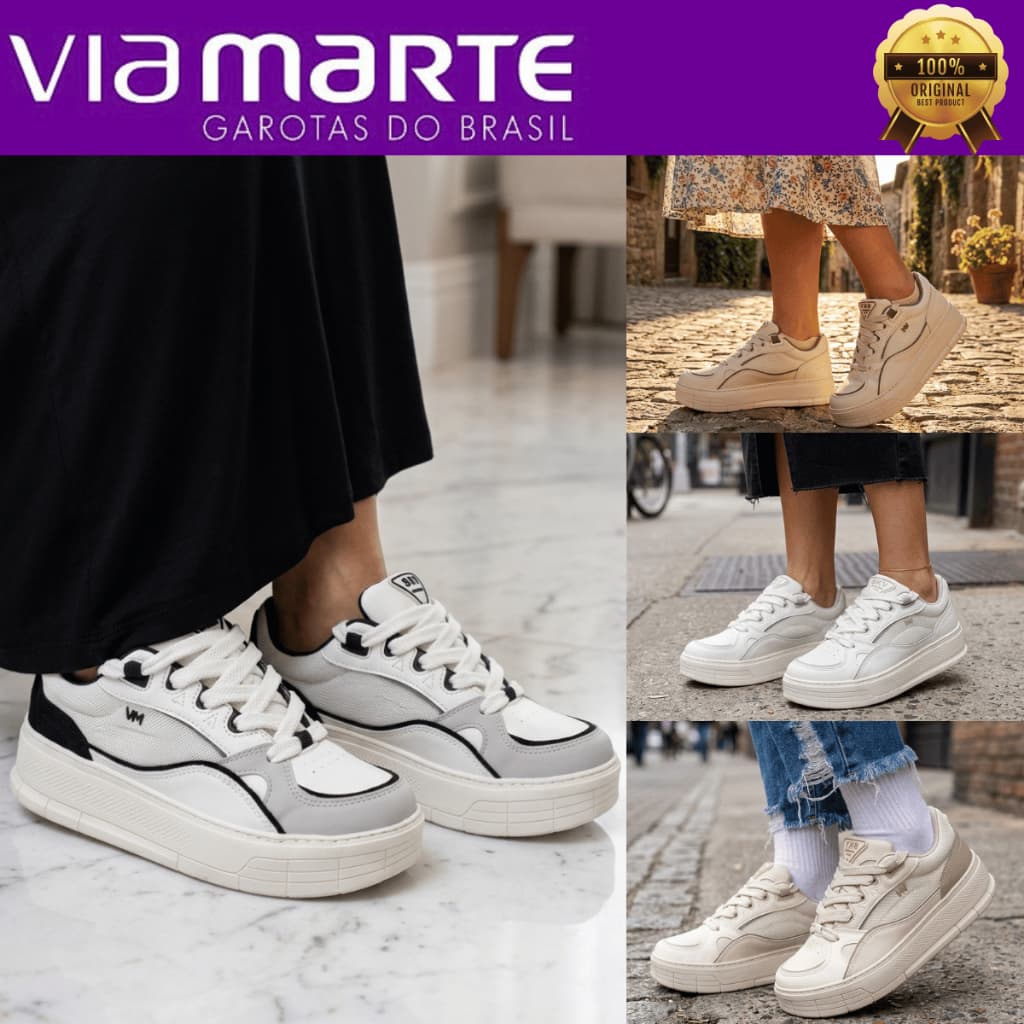 Tênis Feminino Via Marte Casual Urbano Moderno Sneekers Cadarço Antiderrapante 367001 Original
