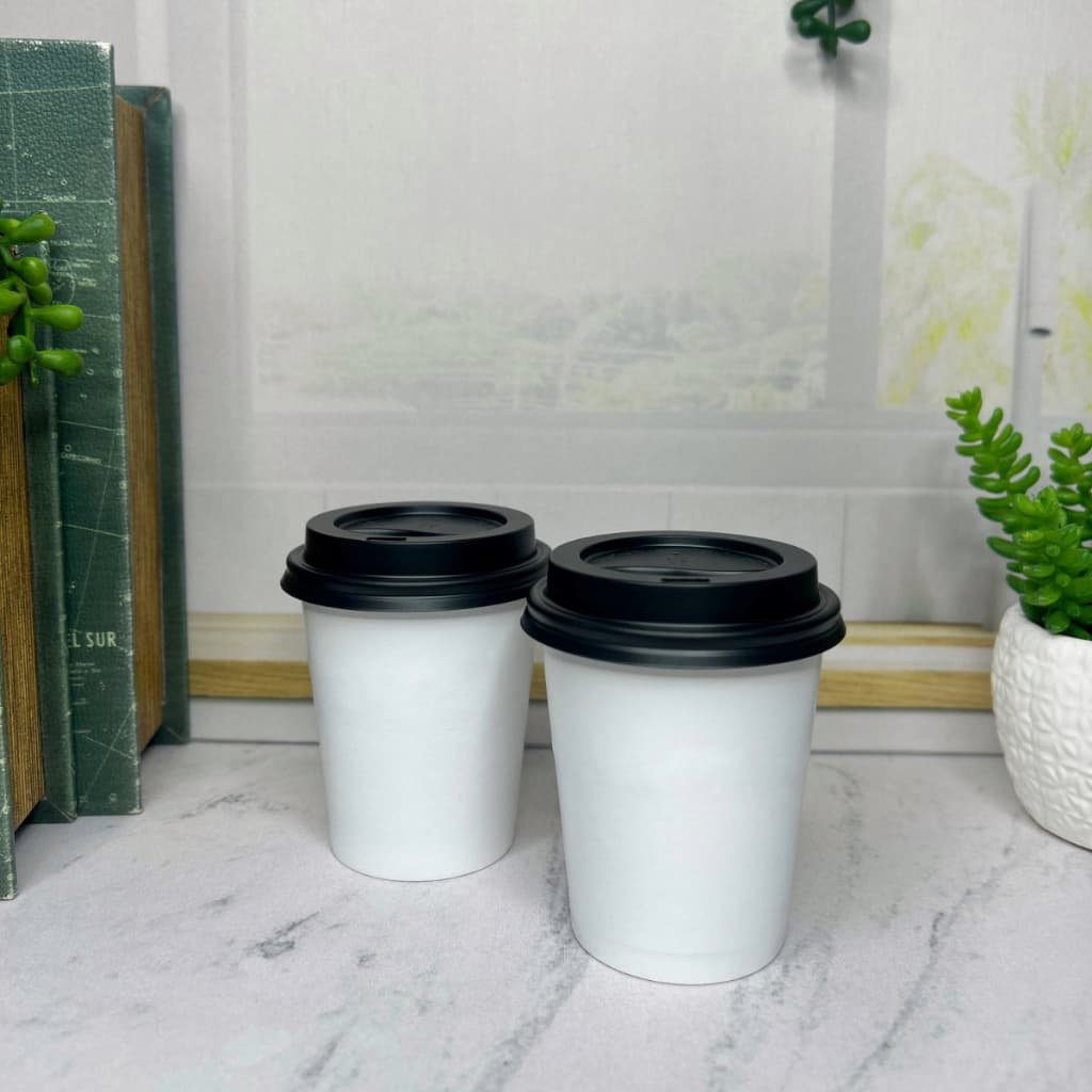 Copo De Papel Branco Com Tampa Biodegradável Térmico 240ml Kit 100 Unidades Para Café Água Suco Festa Empresa Goldgreen