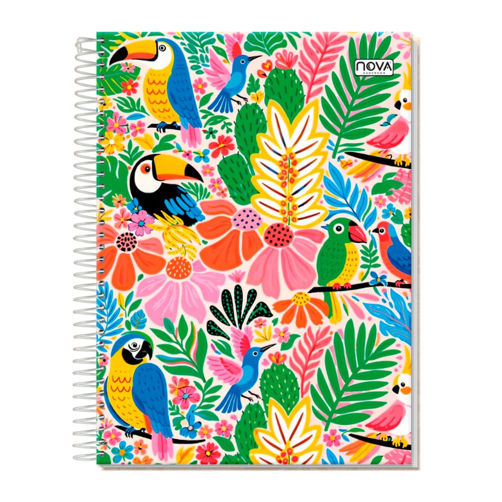 Kit 1/2/4 Cadernos 10 Matérias 160 Folhas Paradise Floral Estampado Meninas Nova Cadernos