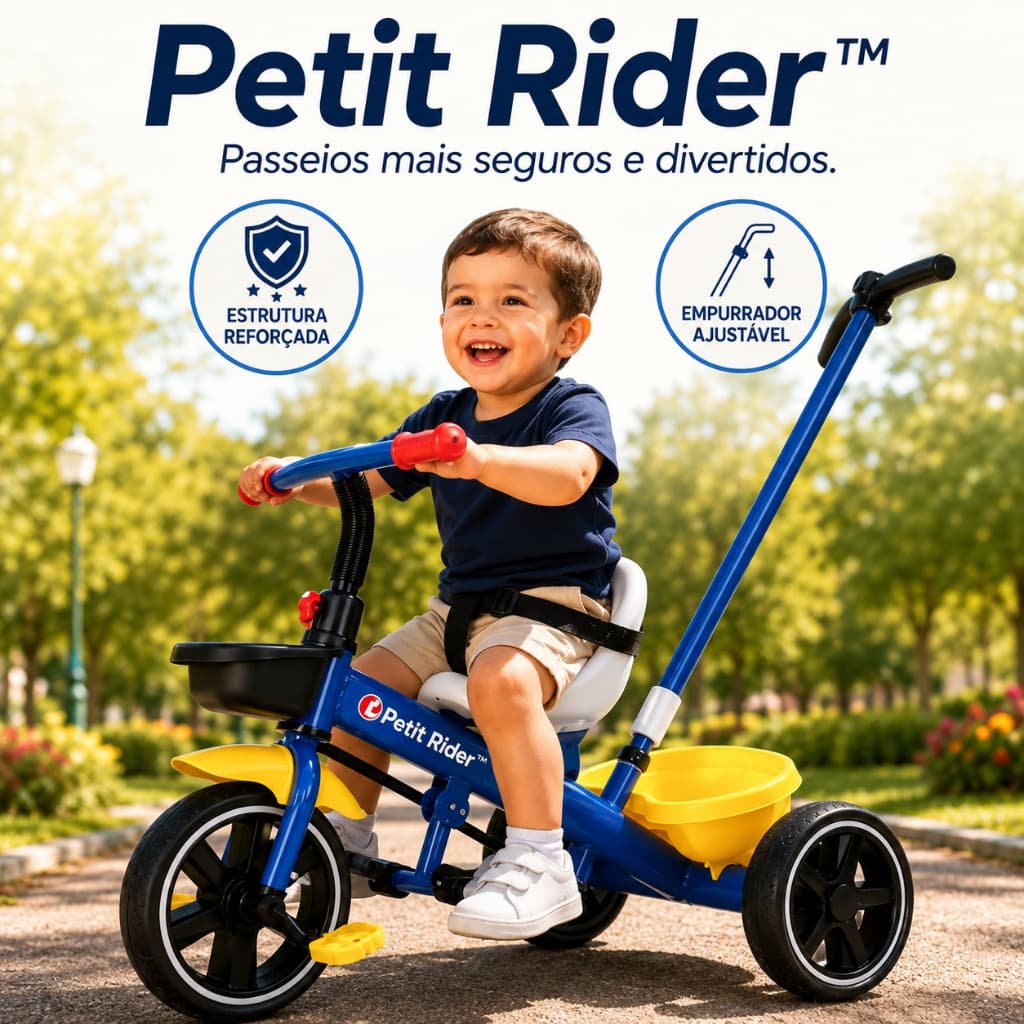 Triciclo Infantil com Empurrador Ajustável Assento Confortável Rodas Estáveis Azul