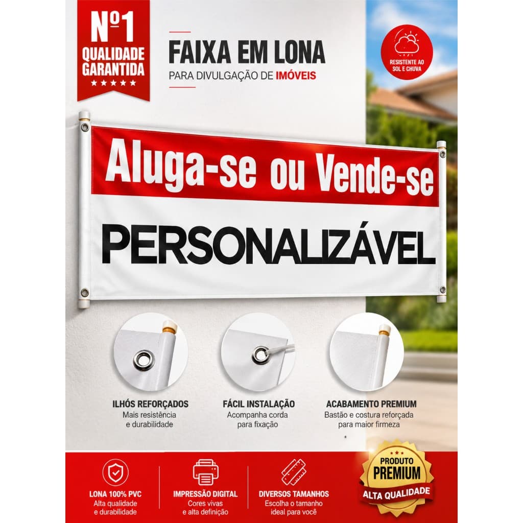 Faixa ou Banner aluga-se e vende-se personalizado diversos tamanhos para anunciar imóveis