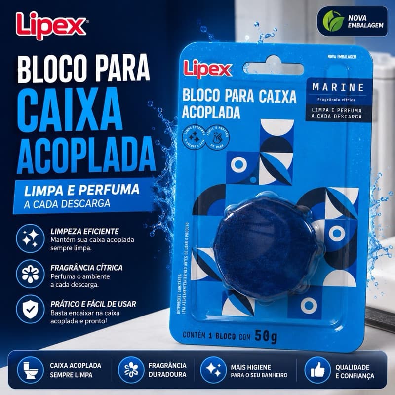 Bloco Sanitário para Caixa Acoplada 50g Limpa Perfuma Água Azul Fragrância Cítrica